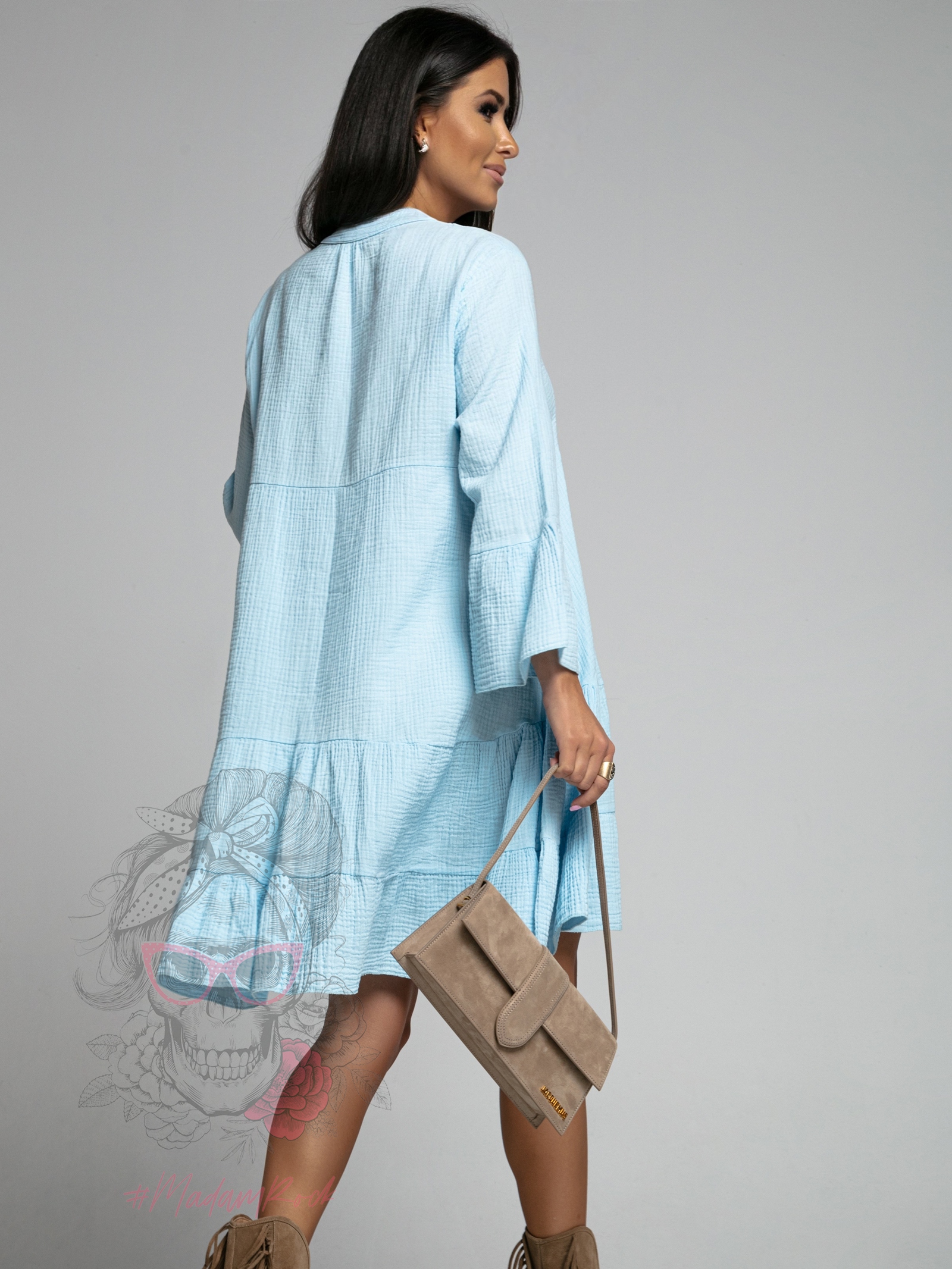 -wyprzedane-Sukienka muślinowa Members błękitna