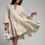 -wyprzedane-Sukienka muślinowa Members beżowa