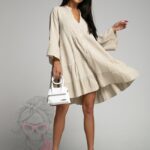 -wyprzedane-Sukienka muślinowa Members beżowa