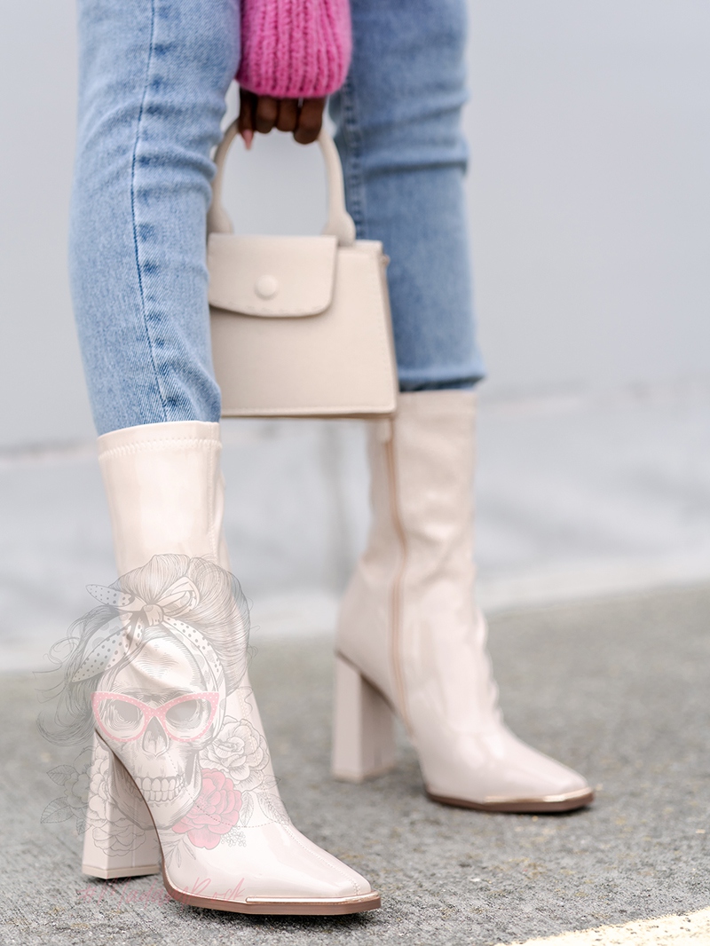 Botki na słupku Rock Latex II nude