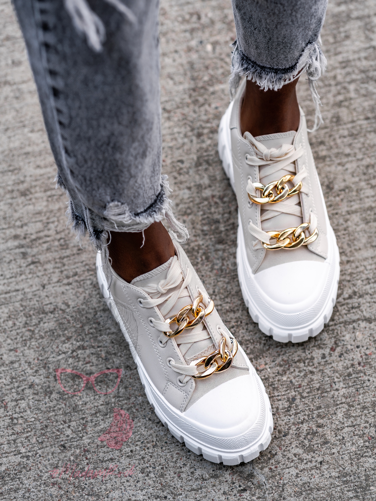 Trampki na platformie Madam Envos beżowe