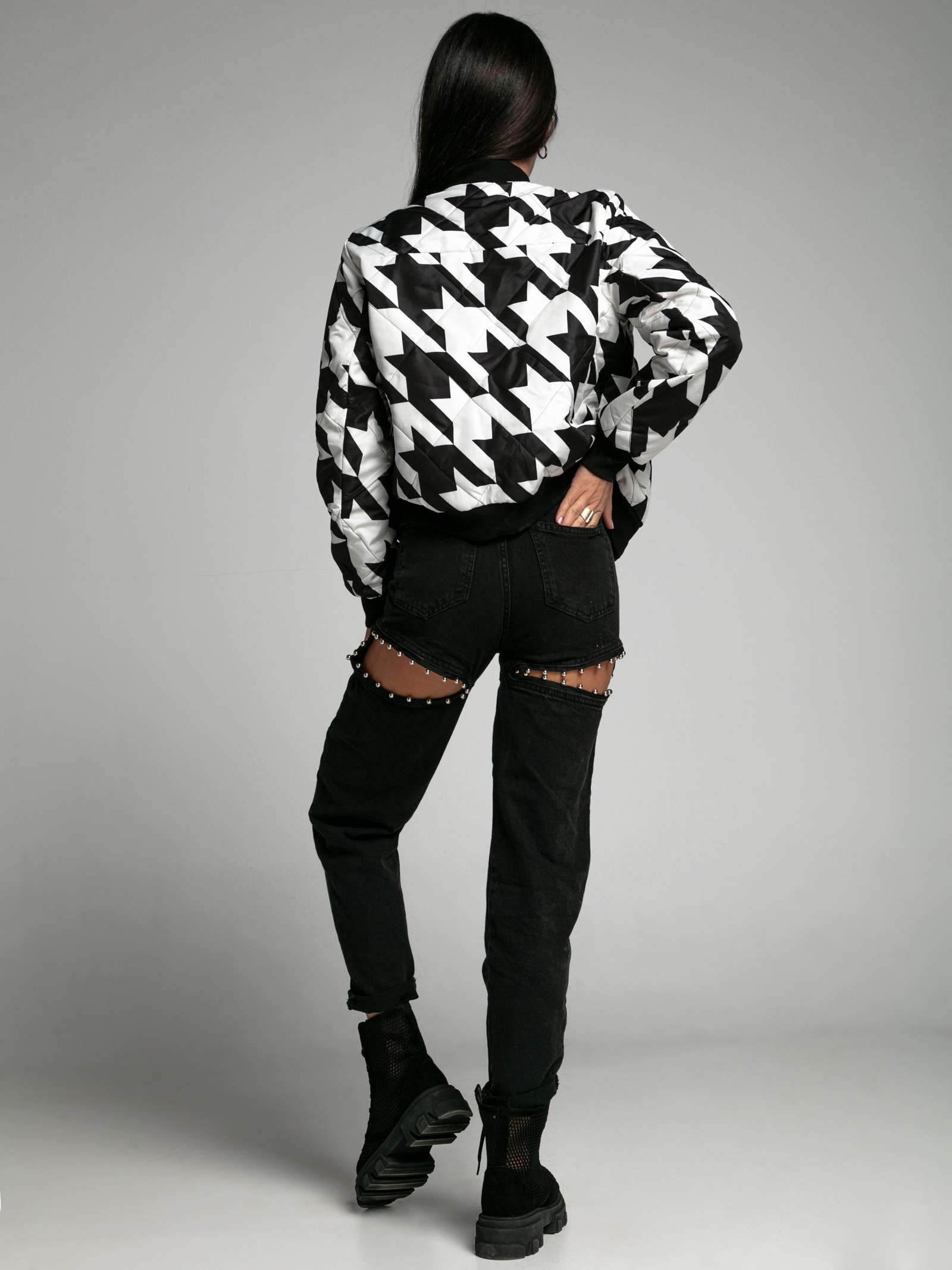 Kurtka młodzieżowa Skate w pepitkę czarna