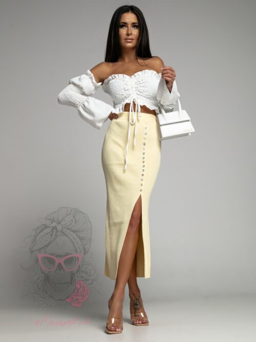 Spódnica midi prążkowana Bene cytrynowa