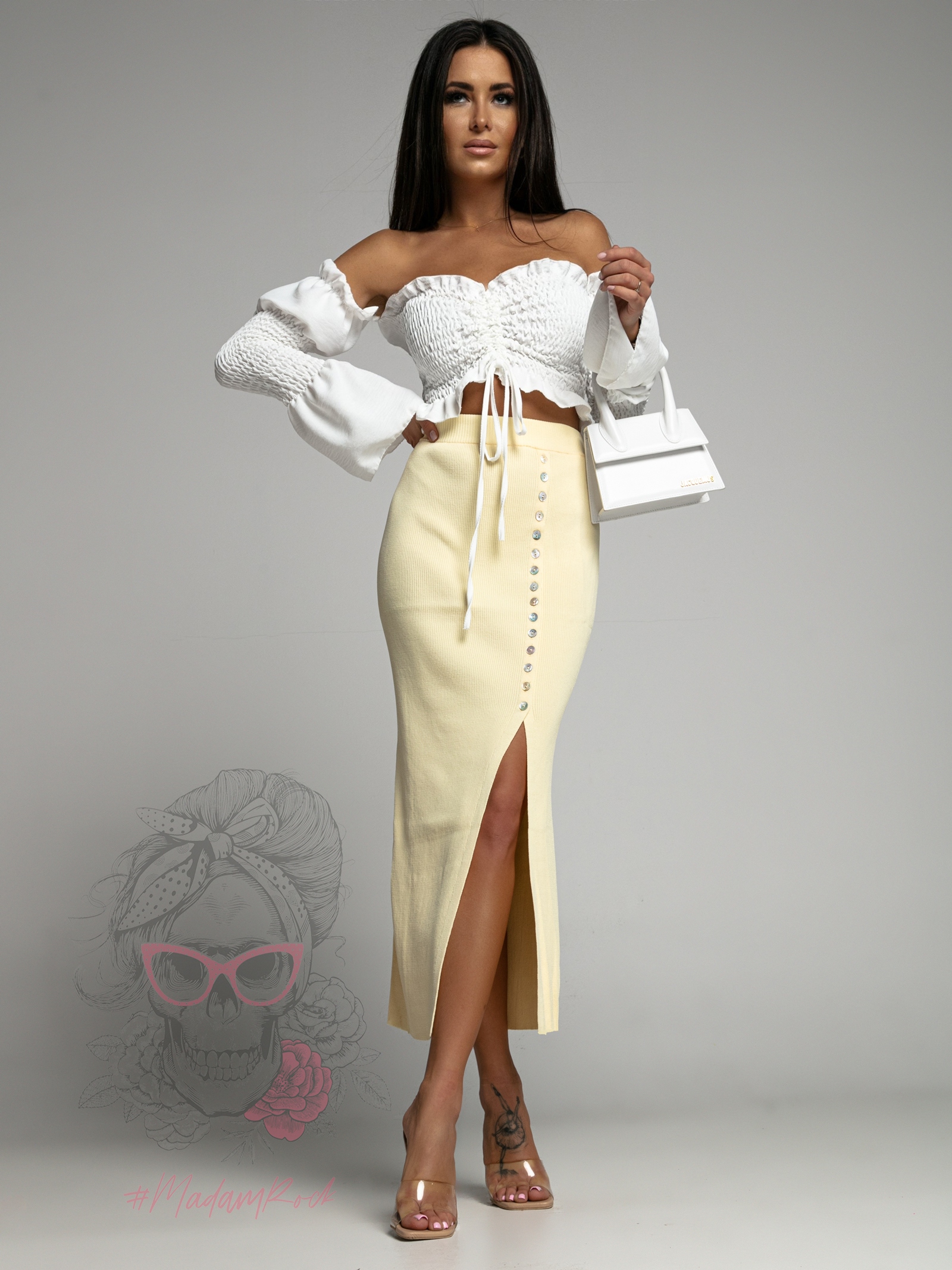 Spódnica midi prążkowana Bene cytrynowa