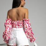 Bluzka hiszpanka Bunga w kwiatki biała