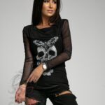 Bluzka z siatki Craneo czarna z czaszką