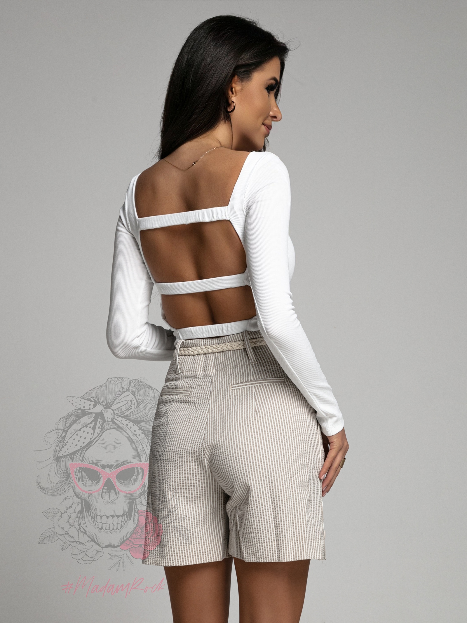 Bluzka z odkrytymi plecami Rayas biała