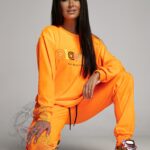 Komplet welurowy O'la Voga Made neonowy pomarańczowy