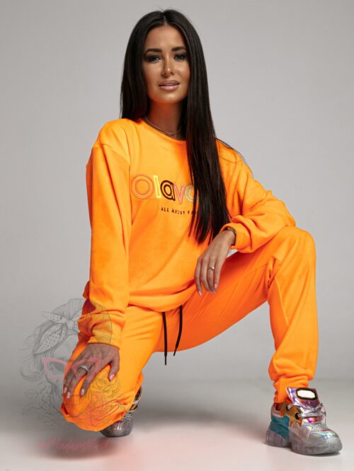 Komplet welurowy O'la Voga Made neonowy pomarańczowy