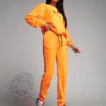 Komplet welurowy O'la Voga Made neonowy pomarańczowy