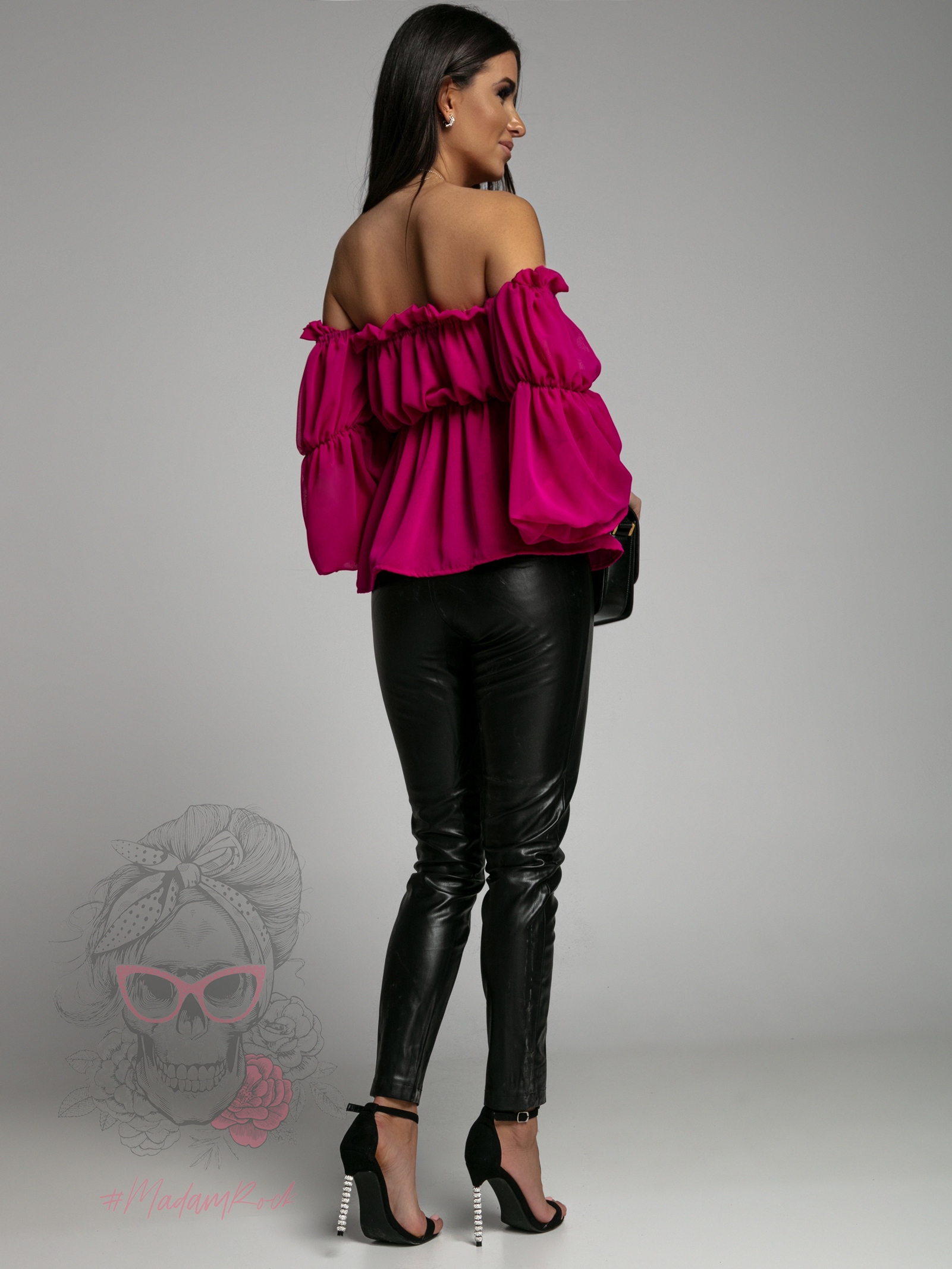 Bluzka szyfonowa marszczona NB Cali amarantowa