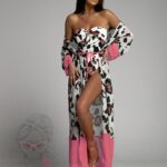 Komplet wakacyjny strój kąpielowy plus narzutka panterka róż