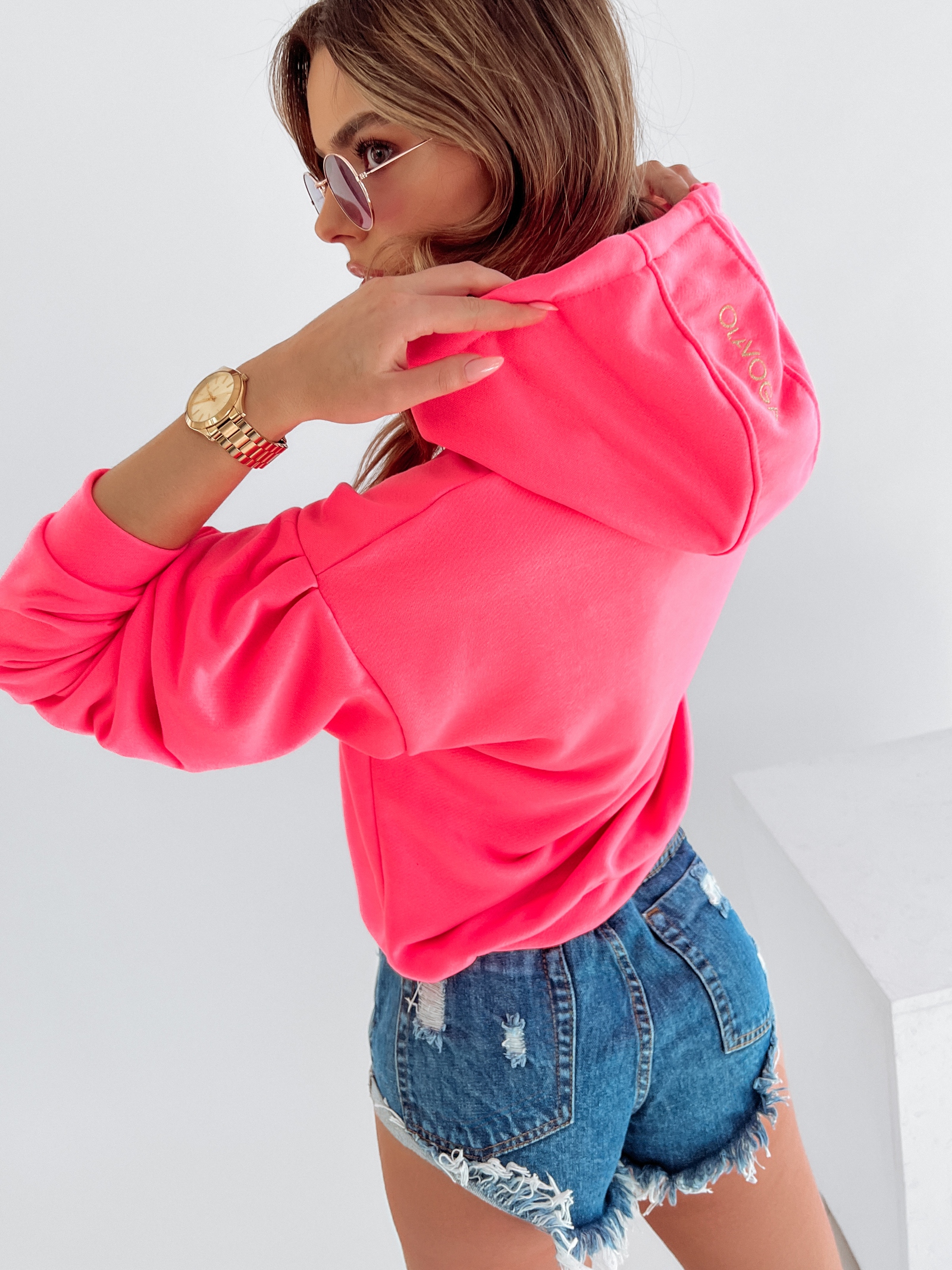 Bluza bawełniana O'la Voga Gold Bling neonowa różowa Bluza bawełniana O'la Voga Gold Bling neonowa różowa