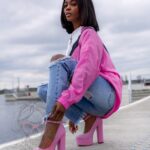 Czółenka na słupku Madam Pinkna różowe