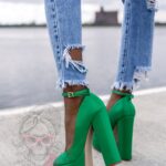 Czółenka na słupku Madam Pinkna zielone