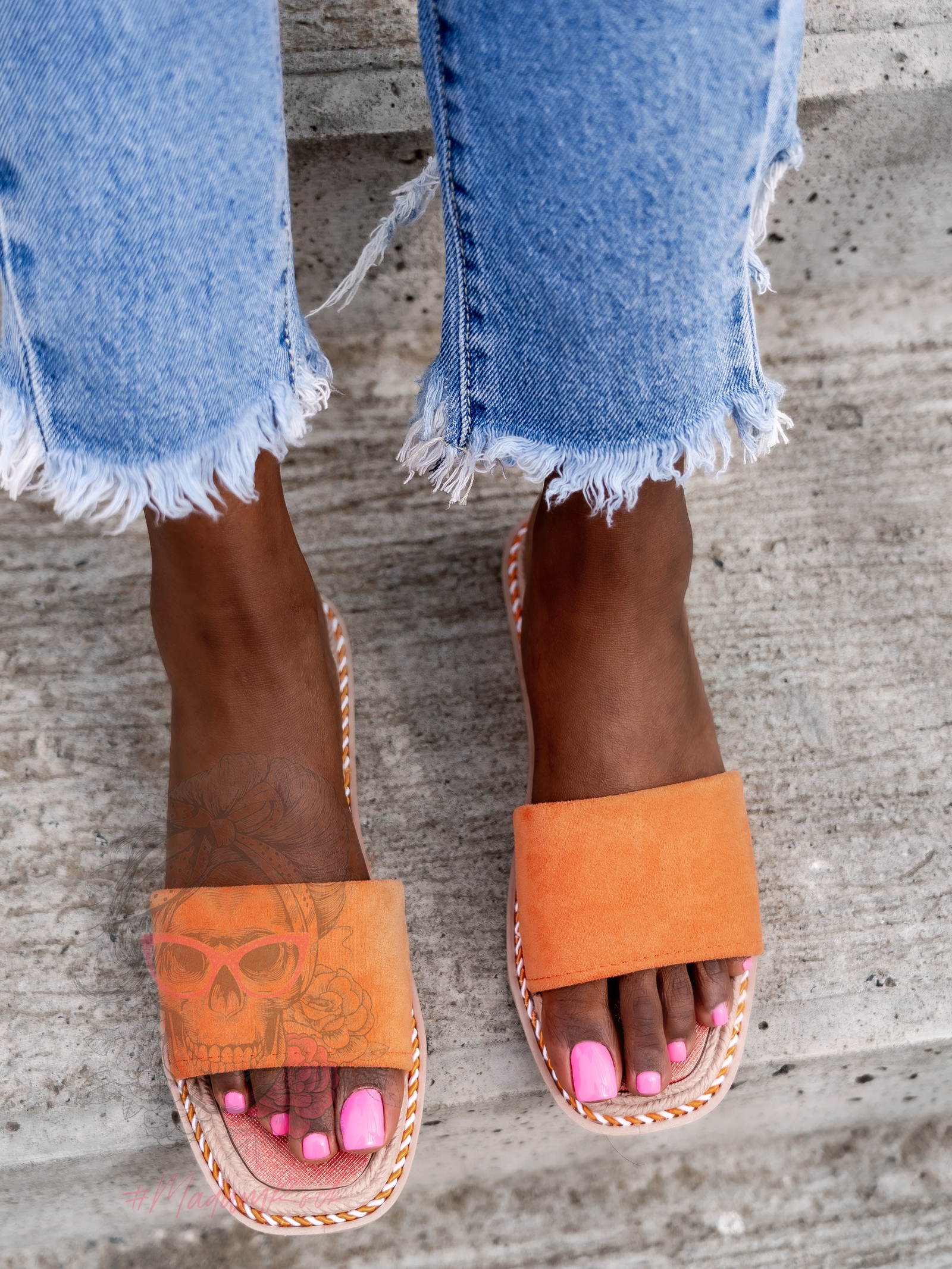 Klapki płaskie Madam Simplicato neon pomarańcz