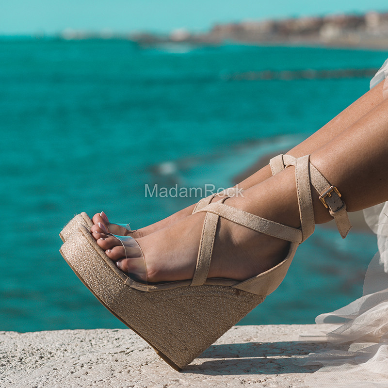 Sandały koturny Madam Colima beżowe