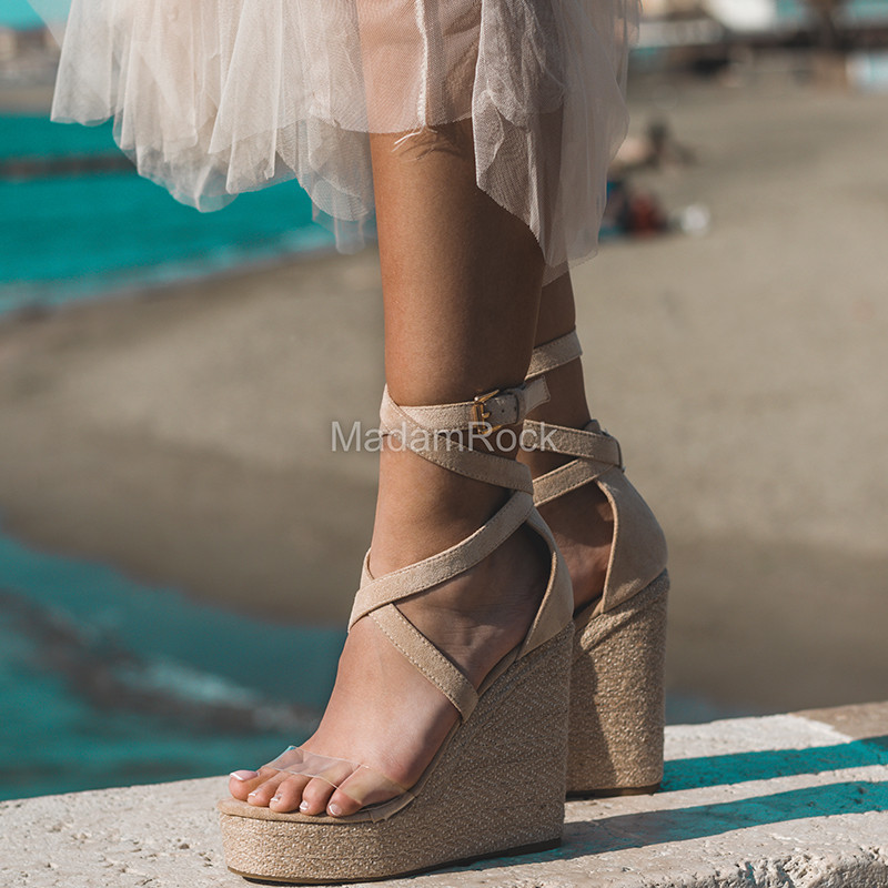 Sandały koturny Madam Colima beżowe