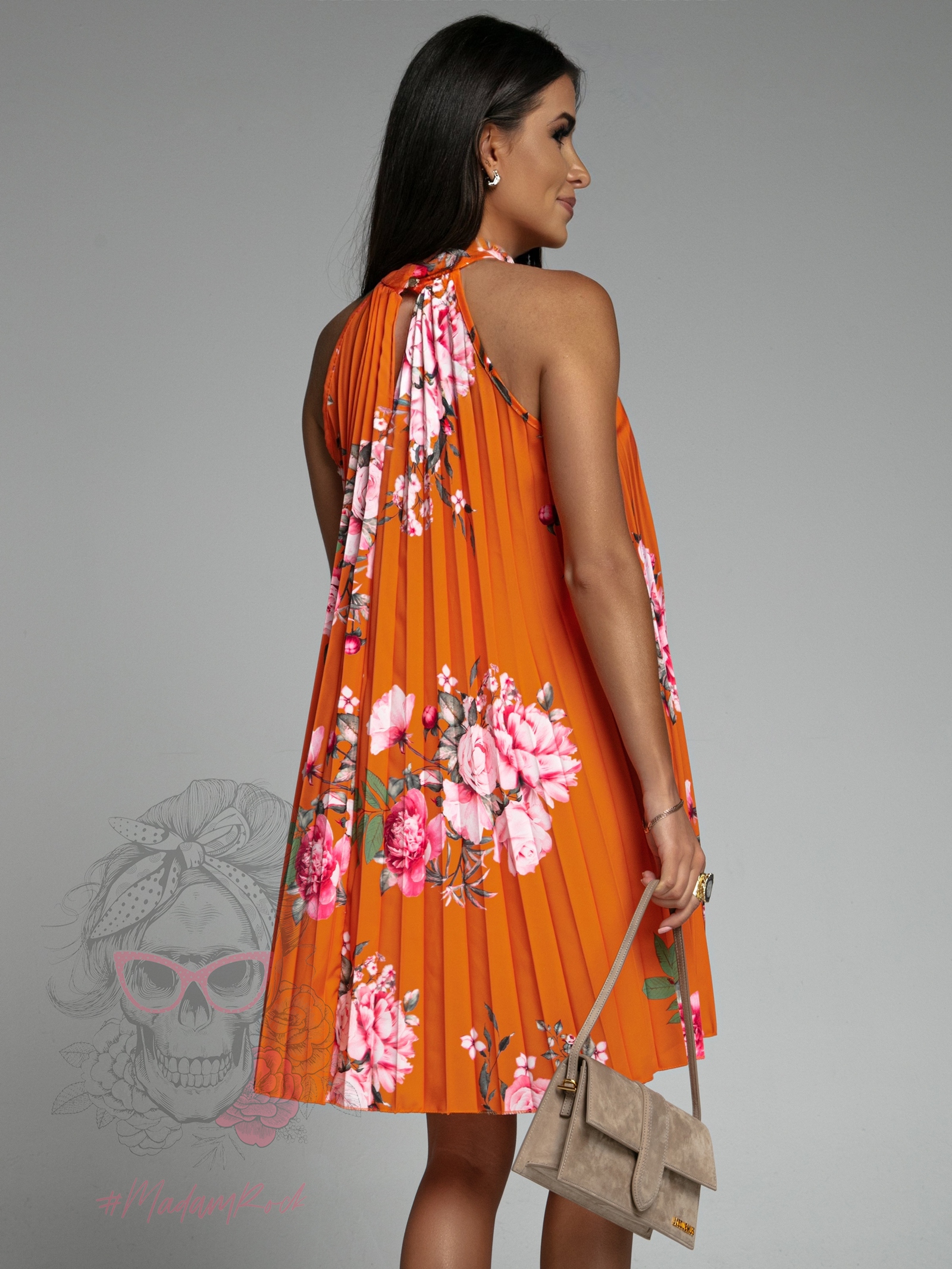 -WYPRZEDANE-Sukienka plisowana Euforia w kwiaty pomarańczowa -WYPRZEDANE-Sukienka plisowana Euforia w kwiaty pomarańczowa