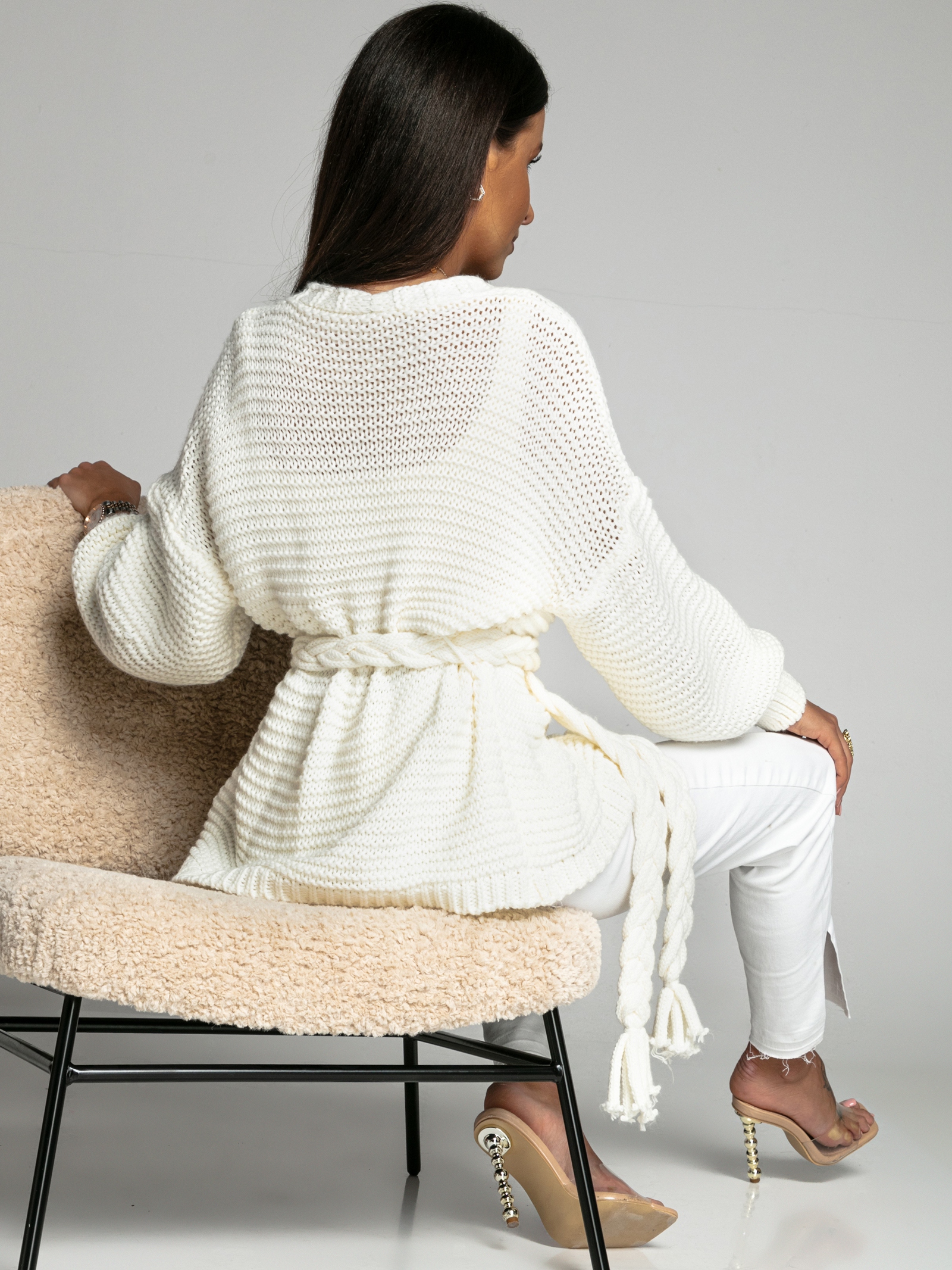 Kardigan z warkoczem Braid ecru