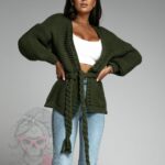 Kardigan z warkoczem Braid khaki