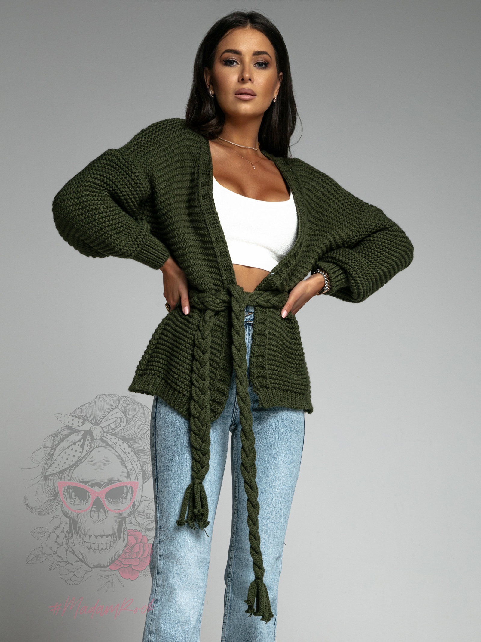 Kardigan z warkoczem Braid khaki