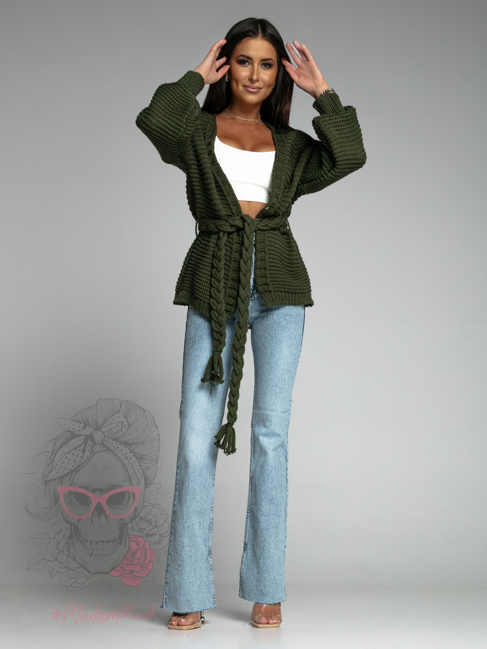 Kardigan z warkoczem Braid khaki