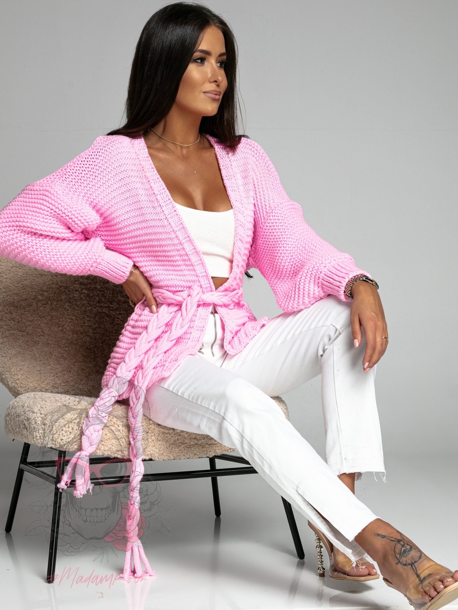 Kardigan z warkoczem Braid cukierkowy róż