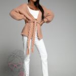 Kardigan z warkoczem Braid pudrowy