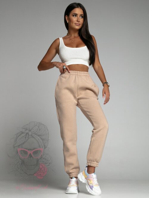 Spodnie dresowe bawełniane Sporty Look beżowe