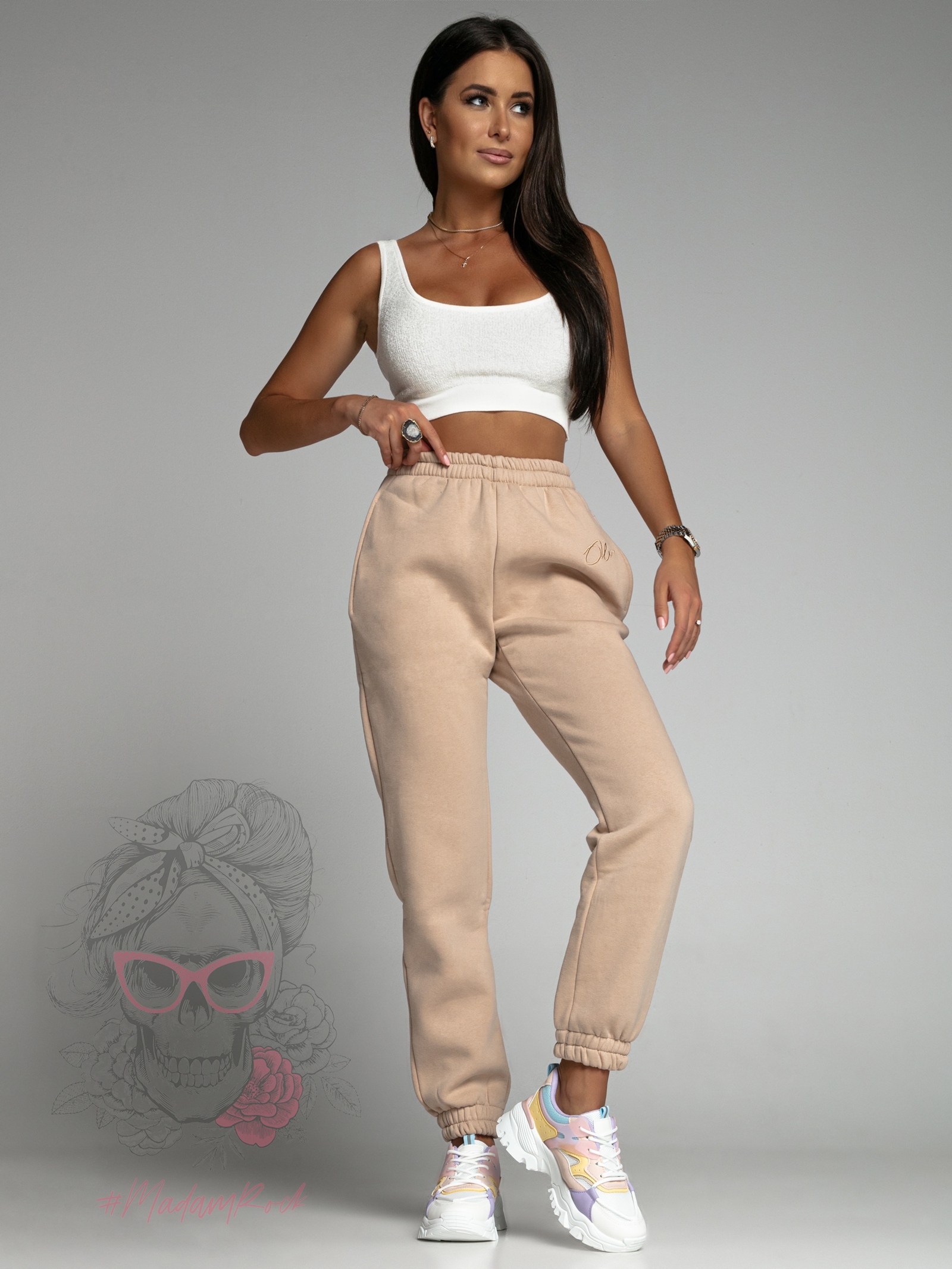 Spodnie dresowe bawełniane Sporty Look beżowe