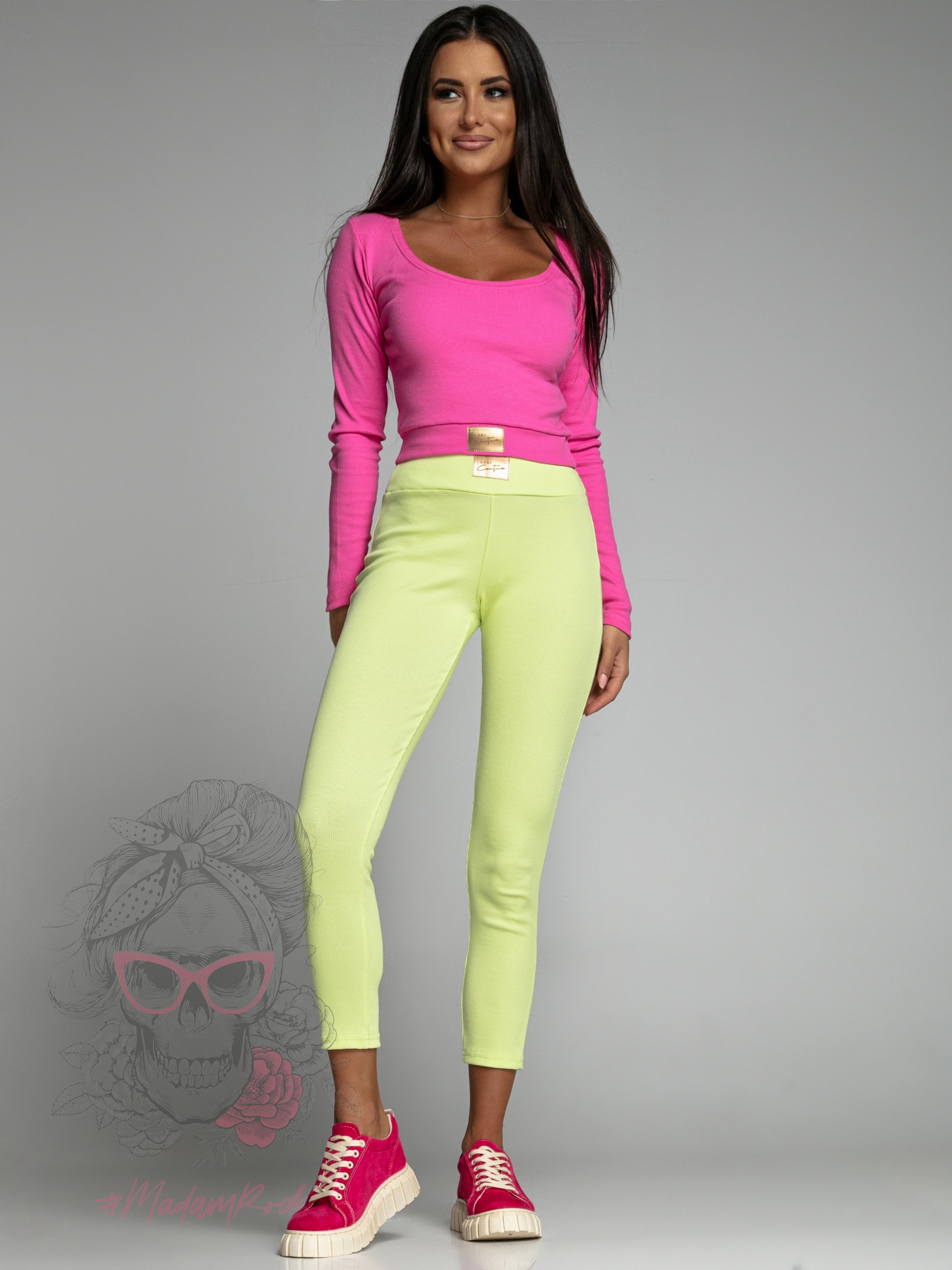 Spodnie legginsy prążkowane Items limonka