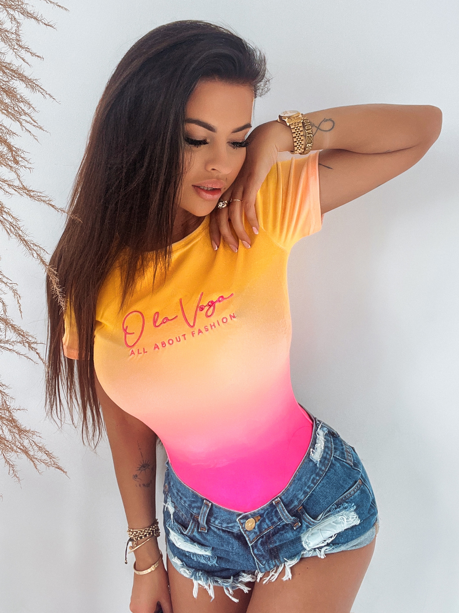 Body welurowe Sweet Ombre Ola Voga neon róż-pomarańcz