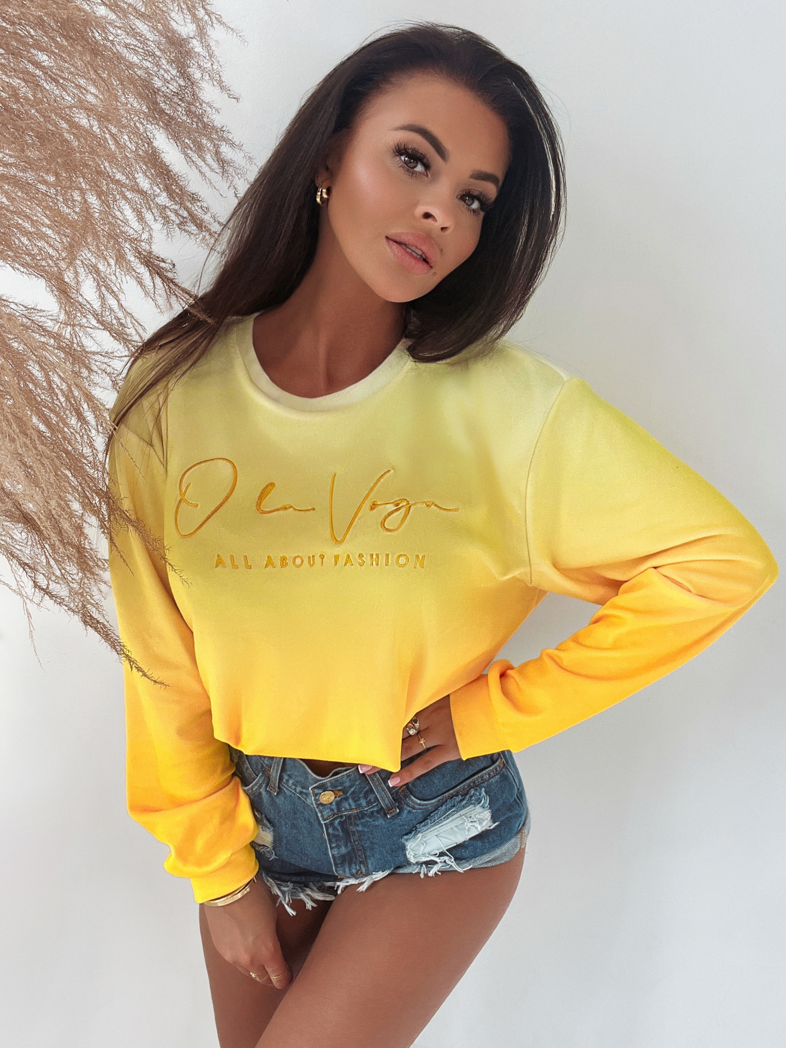 Bluza welurowa Gradient Ola Voga pomarańczowo-żółta