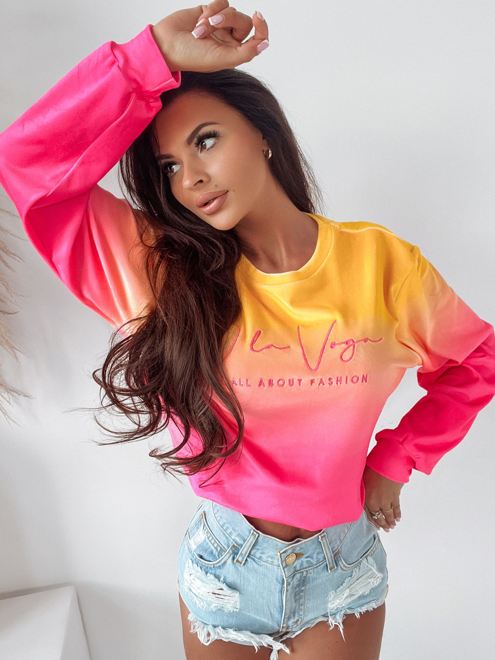 Bluza welurowa Gradient Ola Voga neon róż- pomarańcz