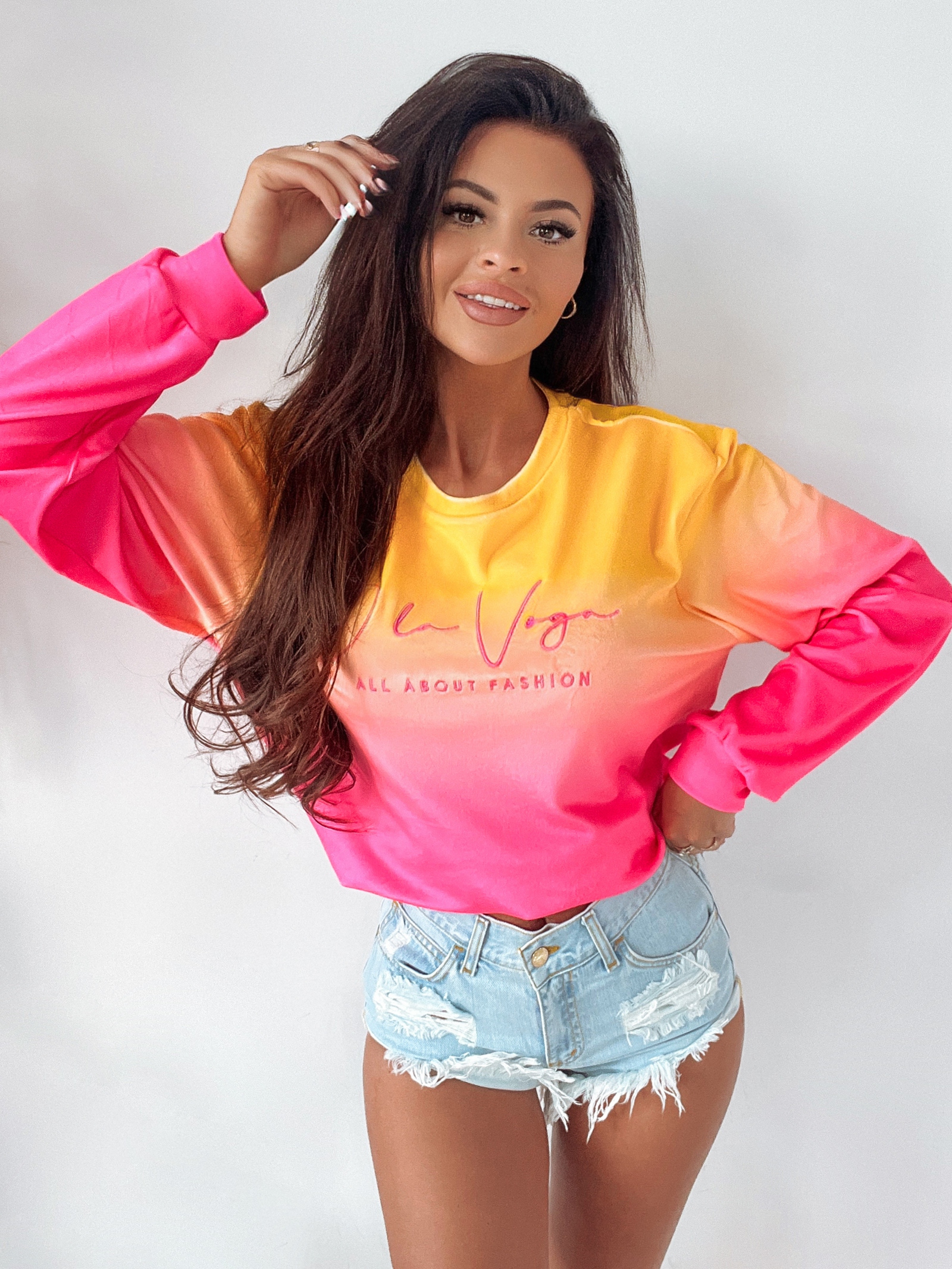 Bluza welurowa Gradient Ola Voga neon róż- pomarańcz Bluza welurowa Gradient Ola Voga neon róż- pomarańcz