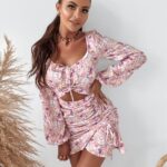 Sukienka z wycięciem Pastel Flowers Ola Voga pudrowa pastelowa