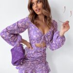 Sukienka z wycięciem Pastel Flowers Ola Voga lila