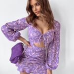 Sukienka z wycięciem Pastel Flowers Ola Voga lila