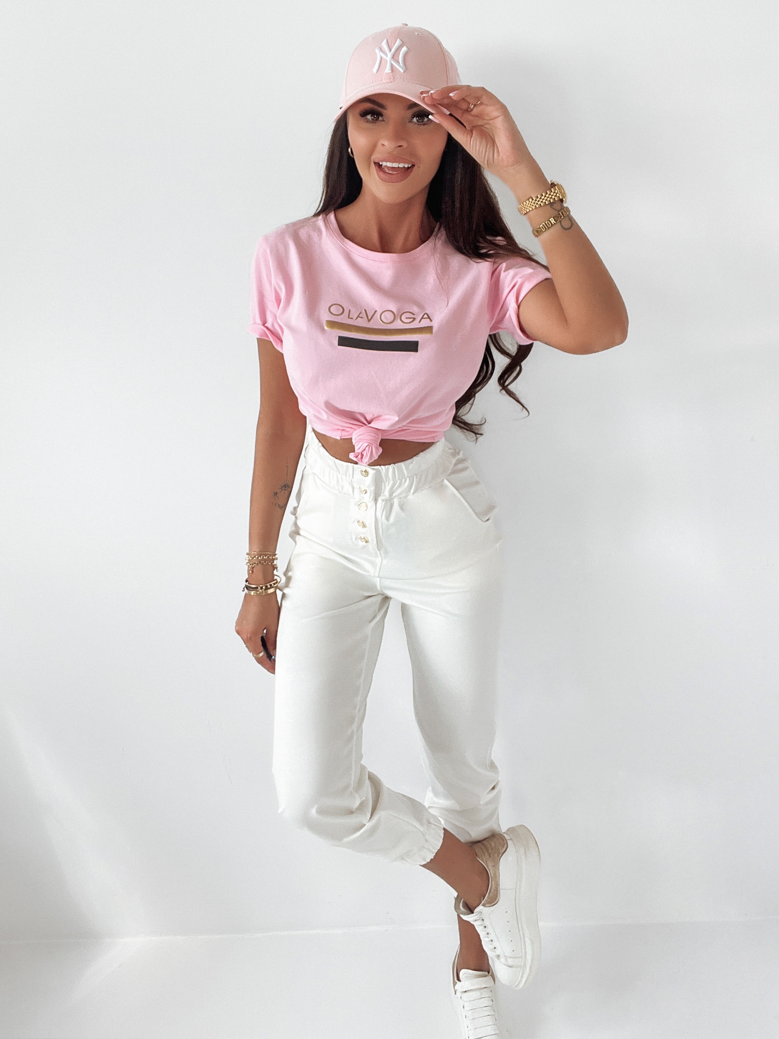 Spodnie logowane Gold Foil Ola Voga ecru