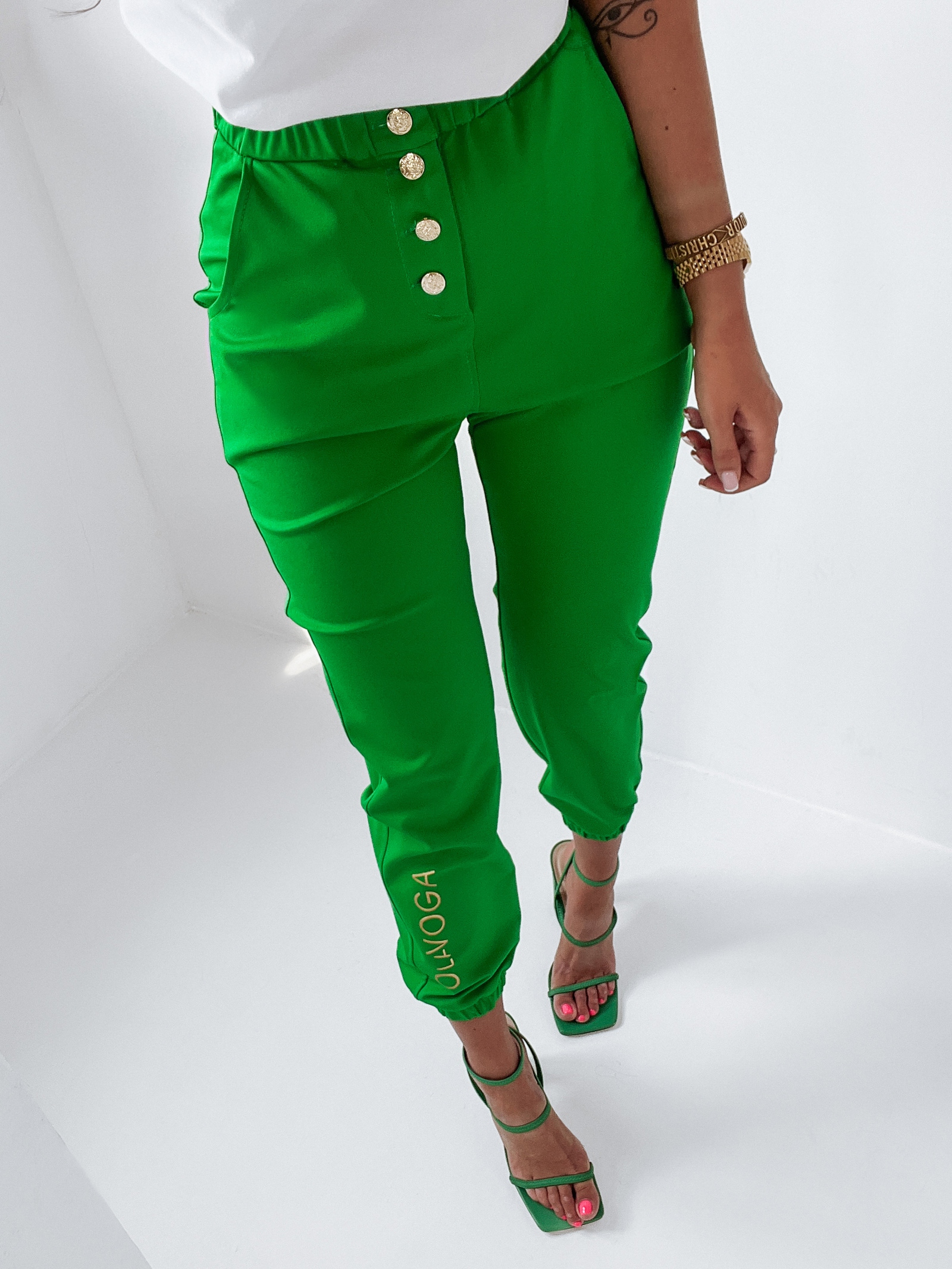 Spodnie logowane Gold Foil Ola Voga zielone Spodnie logowane Gold Foil Ola Voga zielone