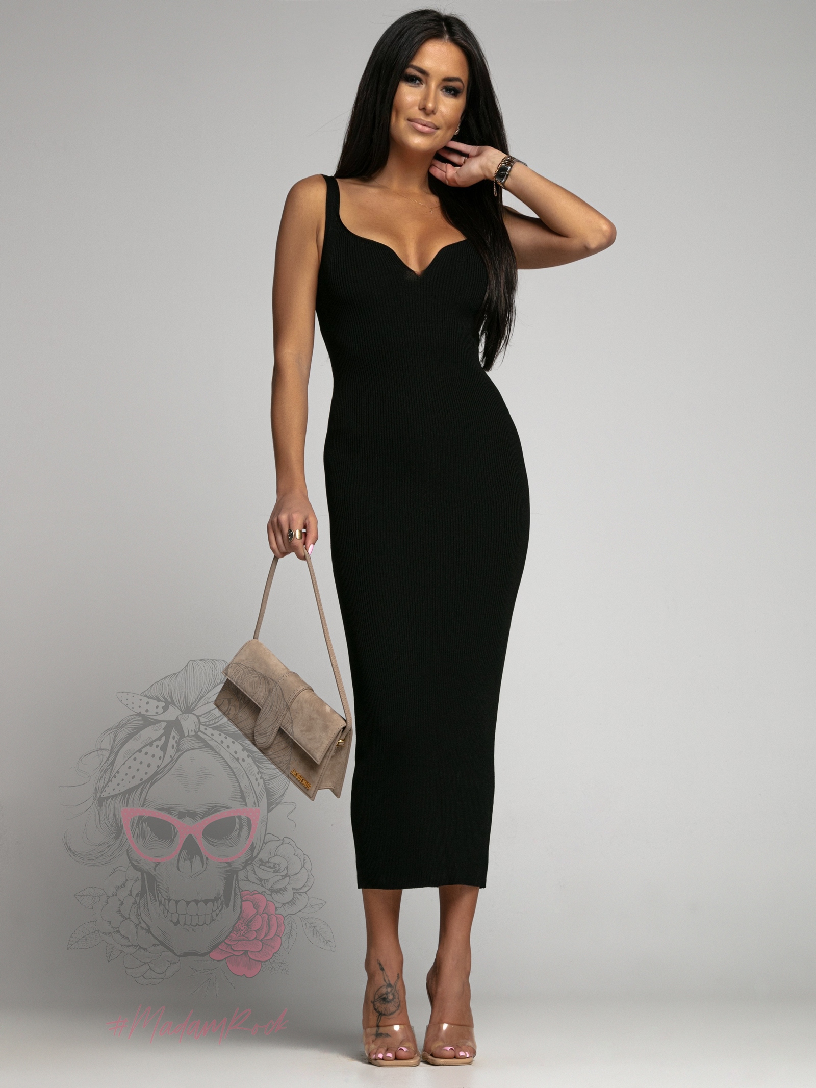 Sukienka prążkowana Medusa czarna