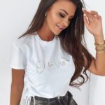 T-shirt bawełniany O'la Voga Gold Dots biały