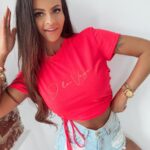 T-shirt bawełniany O'la Voga Gold Dots neon róż