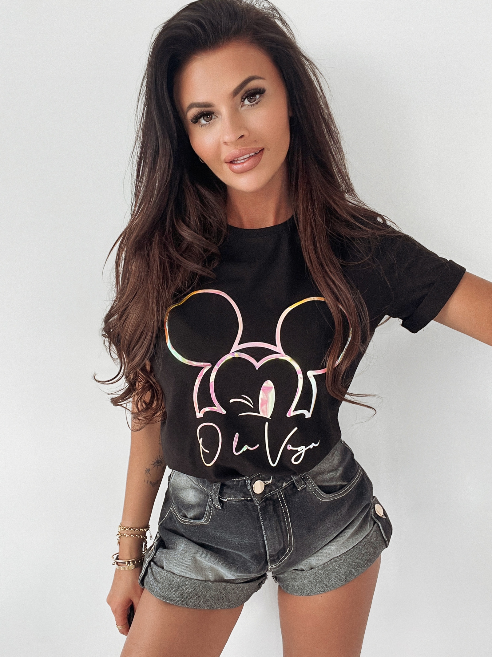 T-shirt z nadrukiem Fluo Mickey Ola Voga czarny
