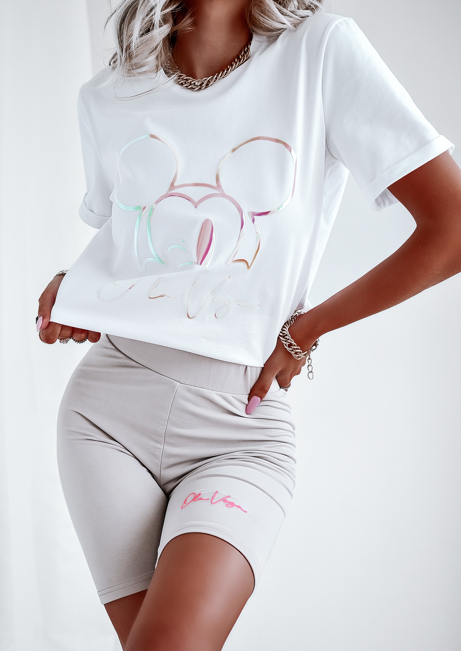 T-shirt z nadrukiem Fluo Mickey Ola Voga biały