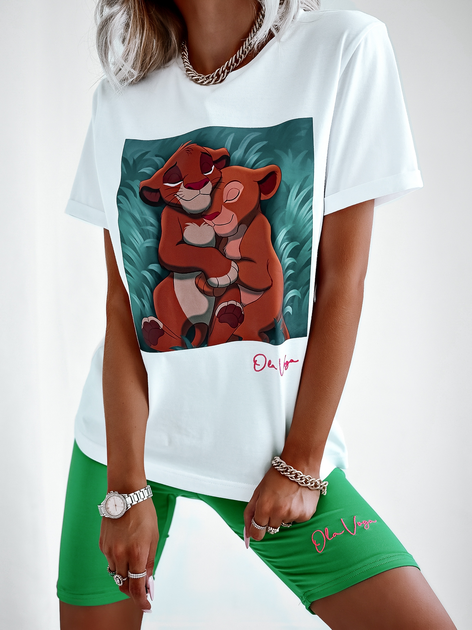 T-shirt z nadrukiem Lion King Ola Voga biały