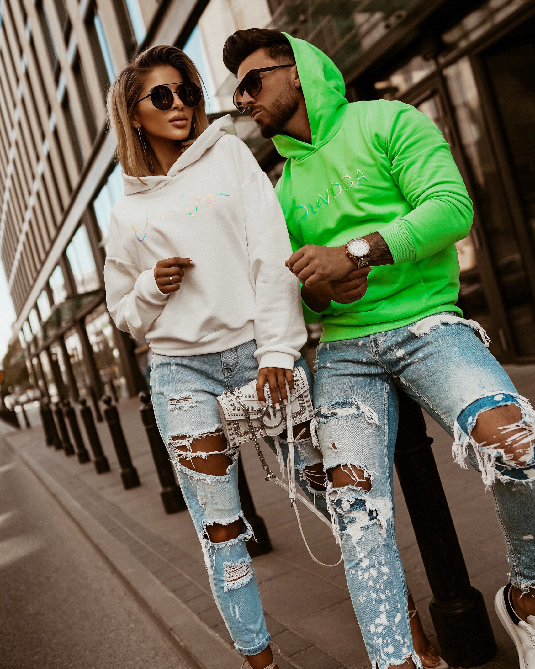 Bluza oversize O'la Voga Logo Fluo ecru