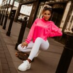 Bluza oversize O'la Voga Logo Fluo neonowa różowa