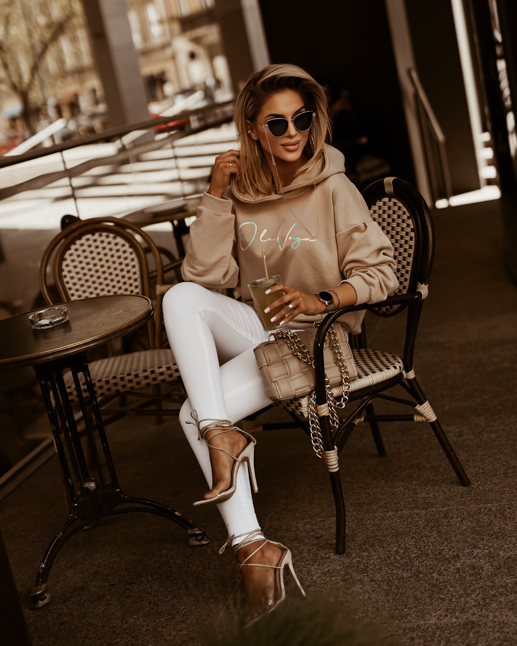 Bluza oversize O'la Voga Logo Fluo beżowa